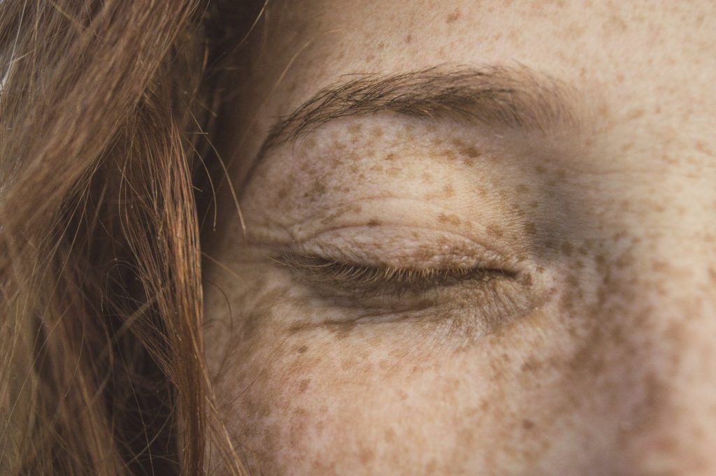 Close zoom in of a closed eye