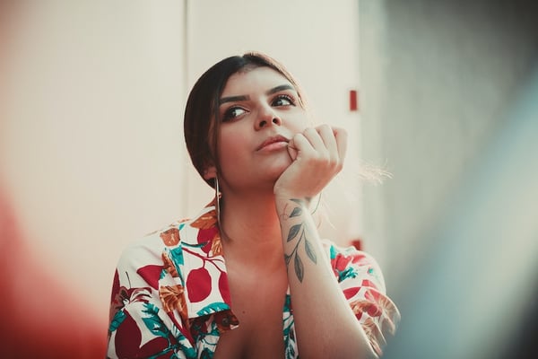 Woman pondering laser skin resurfacing